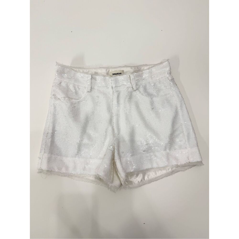 Zadig & Voltaire Womens White Storm Sequin Silk Shorts Size 34